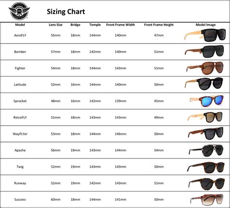 ray ban lens size guide.